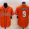 Men’s Cincinnati Bengals #9 Joe Burrow Orange With Patch Cool Base Stitched Baseball Jersey