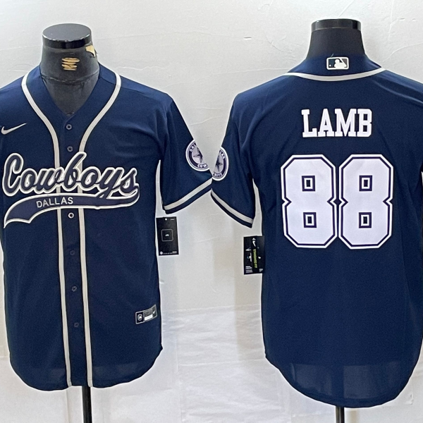 Men’s Dallas Cowboys #88 CeeDee Lamb Navy Cool Base Stitched Baseball Jersey