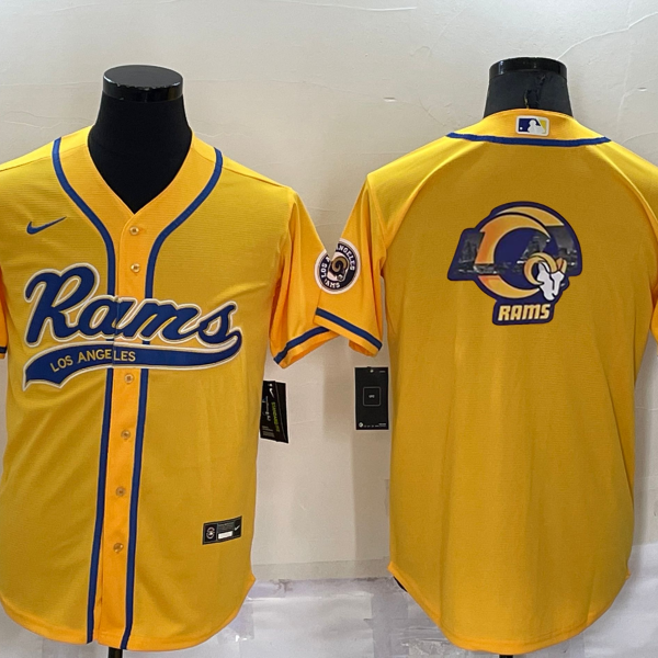 Men’s Los Angeles Rams Yellow Team Big Logo With Patch Cool Base Stitched Baseball Jersey