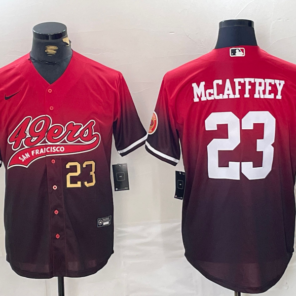 Men’s San Francisco 49ers #23 Christian McCaffrey Red Black With Patch Cool Base Baseball Stitched Jerseys