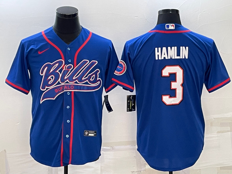 Men’s Buffalo Bills #3 Damar Hamlin Blue With Patch Cool Base Stitched Baseball Jersey