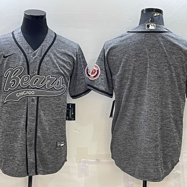 Men’s Chicago Bears Blank Grey With Patch Cool Base Stitched Baseball Jersey