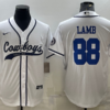 Men’s Dallas Cowboys #88 CeeDee Lamb White With Patch Cool Base Stitched Baseball Jersey