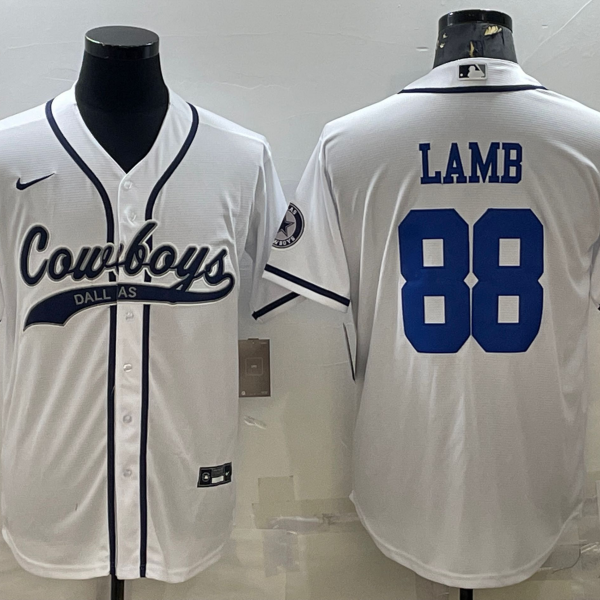 Men’s Dallas Cowboys #88 CeeDee Lamb White With Patch Cool Base Stitched Baseball Jersey