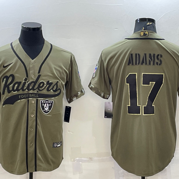 Men’s Las Vegas Raiders #17 Davante Adams 2022 Olive Salute to Service Cool Base Stitched Baseball Jersey