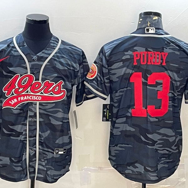 Men’s San Francisco 49ers #13 Brock Purdy Grey Camo With Patch Cool Base Stitched Baseball Jersey