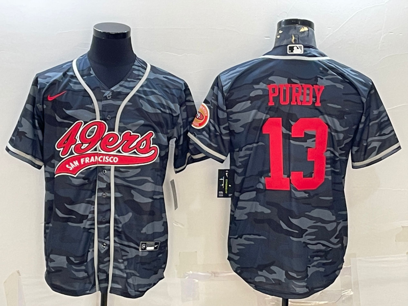 Men’s San Francisco 49ers #13 Brock Purdy Grey Camo With Patch Cool Base Stitched Baseball Jersey