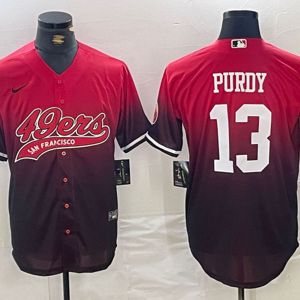 Men’s San Francisco 49ers #13 Brock Purdy Red Black Stitched Baseball Jersey