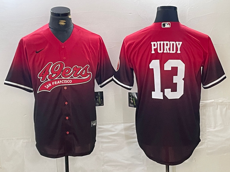 Men’s San Francisco 49ers #13 Brock Purdy Red Black Stitched Baseball Jersey