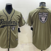 Men’s Las Vegas Raiders Olive Salute to Service Team Big Logo Cool Base Stitched Baseball Jersey