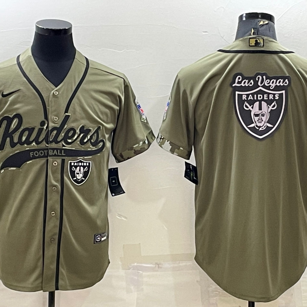 Men’s Las Vegas Raiders Olive Salute to Service Team Big Logo Cool Base Stitched Baseball Jersey