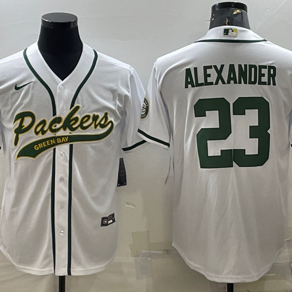 Men’s Green Bay Packers #23 Jaire Alexander White With Patch Cool Base Stitched Baseball Jersey