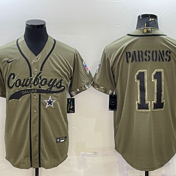 Men’s Dallas Cowboys #11 Micah Parsons 2022 Olive Salute to Service Cool Base Stitched Baseball Jersey
