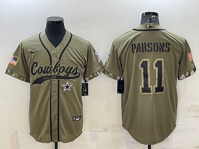 Men’s Dallas Cowboys #11 Micah Parsons 2022 Olive Salute to Service Cool Base Stitched Baseball Jersey