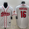 Men’s San Francisco 49ers #16 Joe Montana New White With Patch Cool Base Stitched Baseball Jersey