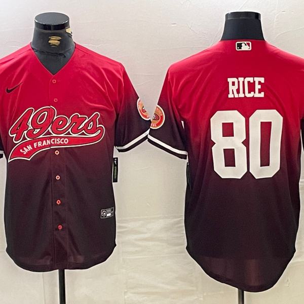 Men’s San Francisco 49ers #80 Jerry Rice Red Black With Patch Cool Base Stitched Baseball Jersey
