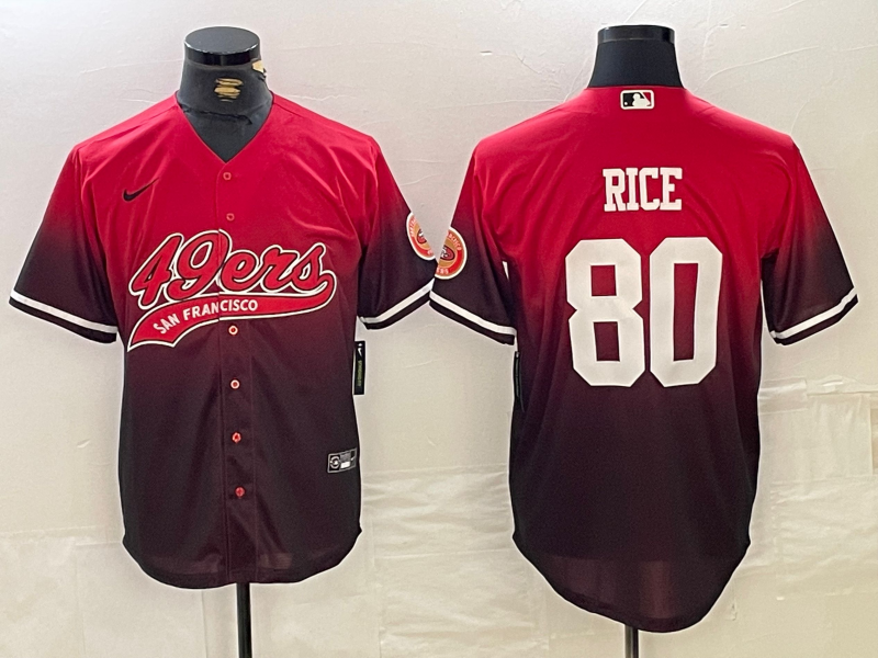 Men’s San Francisco 49ers #80 Jerry Rice Red Black With Patch Cool Base Stitched Baseball Jersey
