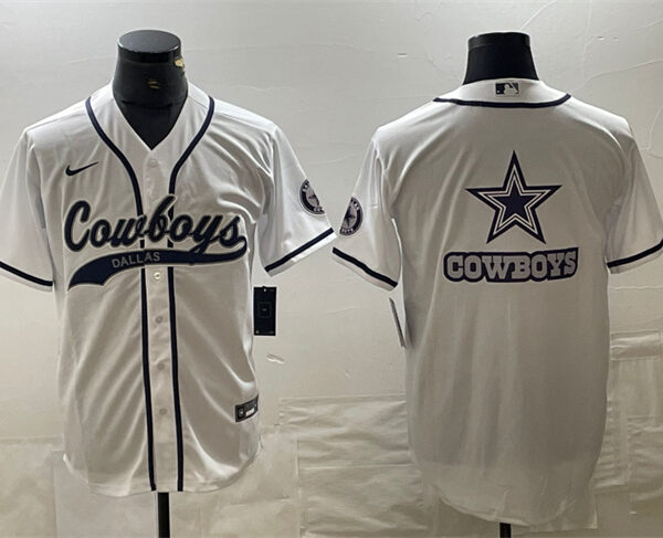 Men’s Dallas Cowboys White Team Big Logo With Patch Cool Base Stitched Baseball Jersey