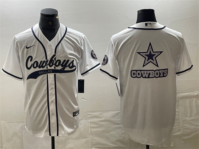 Men’s Dallas Cowboys White Team Big Logo With Patch Cool Base Stitched Baseball Jersey