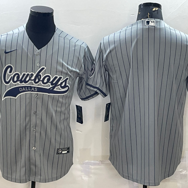 Men’s Dallas Cowboys Blank Grey Pinstripe With Patch Cool Base Stitched Baseball Jersey
