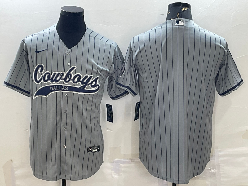 Men’s Dallas Cowboys Blank Grey Pinstripe With Patch Cool Base Stitched Baseball Jersey