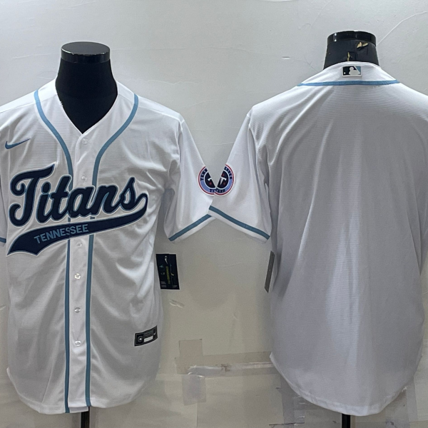 Men’s Tennessee Titans Blank White With Patch Cool Base Stitched Baseball Jersey
