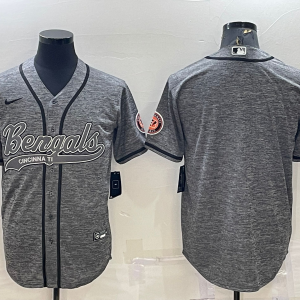Men’s Cincinnati Bengals Blank Grey Gridiron Cool Base Stitched Baseball Jersey