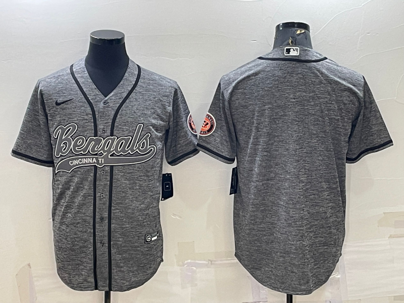 Men’s Cincinnati Bengals Blank Grey Gridiron Cool Base Stitched Baseball Jersey