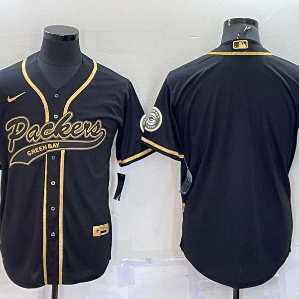 Men’s Green Bay Packers Blank Black Gold With Patch Cool Base Stitched Baseball Jersey