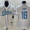 Men’s Detroit Lions #16 Jared Goff White Cool Base Stitched Baseball Jersey