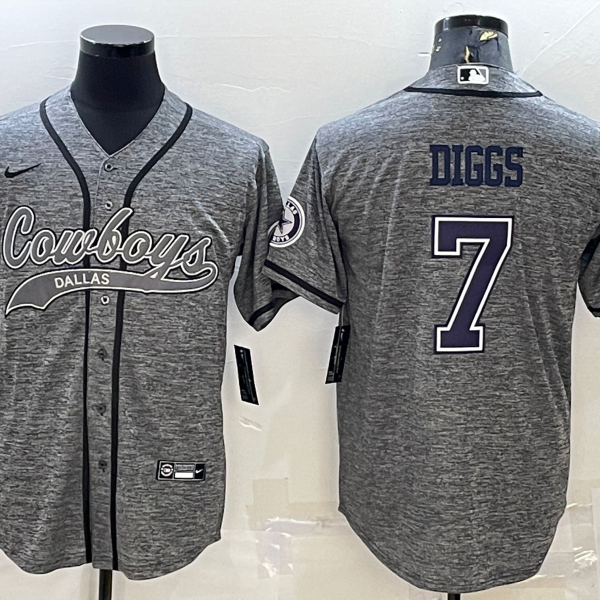 Men’s Dallas Cowboys #7 Trevon Diggs Grey Gridiron With Patch Cool Base Stitched Baseball Jersey