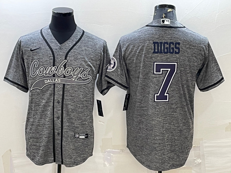 Men’s Dallas Cowboys #7 Trevon Diggs Grey Gridiron With Patch Cool Base Stitched Baseball Jersey