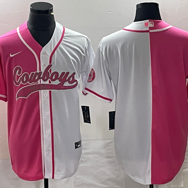 Men’s Dallas Cowboys Blank Pink White Split Cool Base Stitched Baseball Jersey