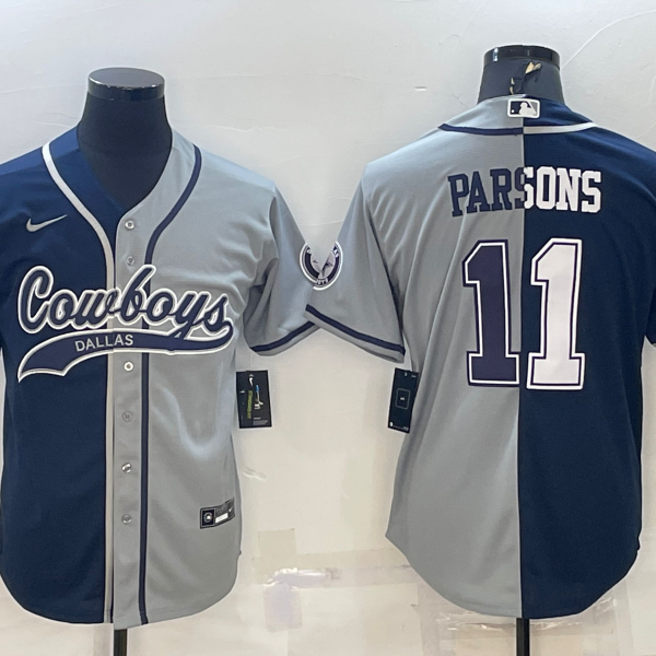 Men’s Dallas Cowboys #11 Micah Parsons Navy Blue Grey Two Tone With Patch Cool Base Stitched Baseball Jersey