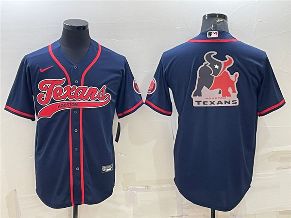 Men’s Houston Texans Navy Team Big Logo With Patch Cool Base Stitched Baseball Jersey