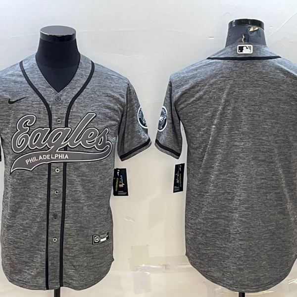 Men’s Philadelphia Eagles Blank Grey With Patch Cool Base Stitched Baseball Jersey