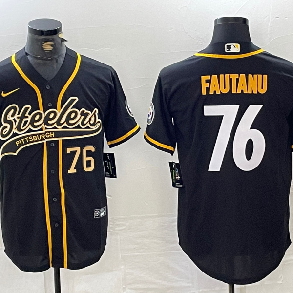 Men’s Pittsburgh Steelers #76 Troy Fautanu Black With Patch Cool Base Stitched Baseball Jerseys