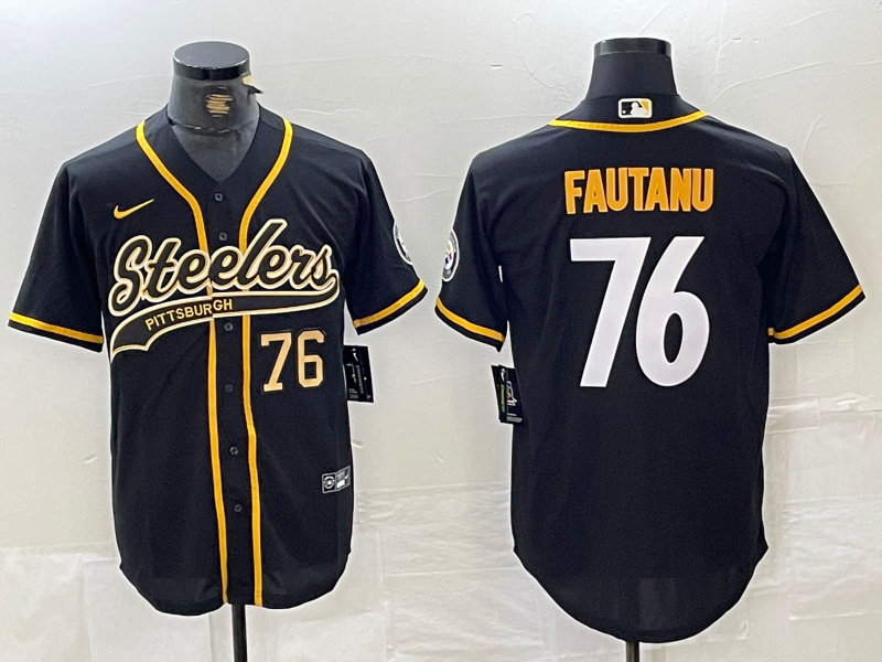 Men’s Pittsburgh Steelers #76 Troy Fautanu Black With Patch Cool Base Stitched Baseball Jerseys