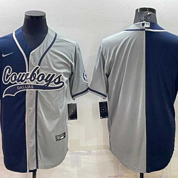 Men’s Dallas Cowboys Blank Navy Blue Grey Two Tone With Patch Cool Base Stitched Baseball Jersey
