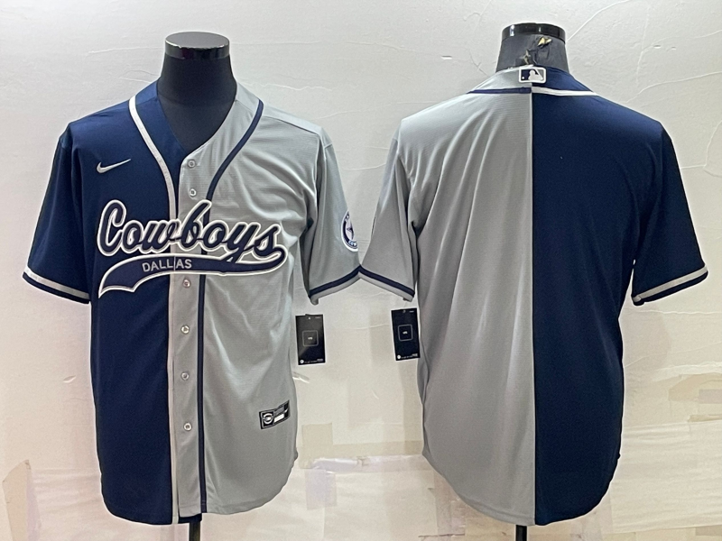 Men’s Dallas Cowboys Blank Navy Blue Grey Two Tone With Patch Cool Base Stitched Baseball Jersey