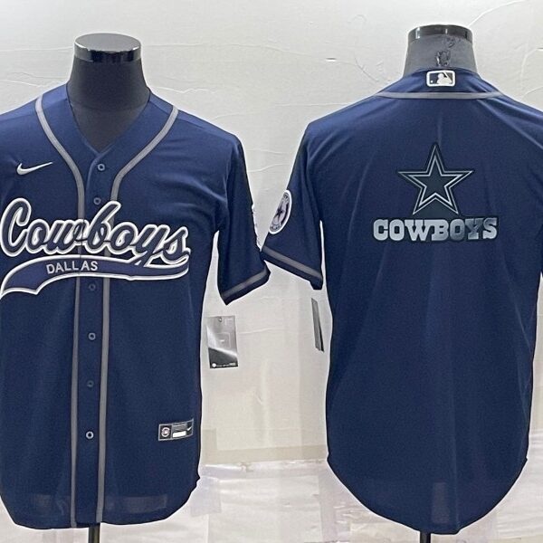 Men’s Dallas Cowboys Navy Blue Team Big Logo With Patch Cool Base Stitched Baseball Jersey
