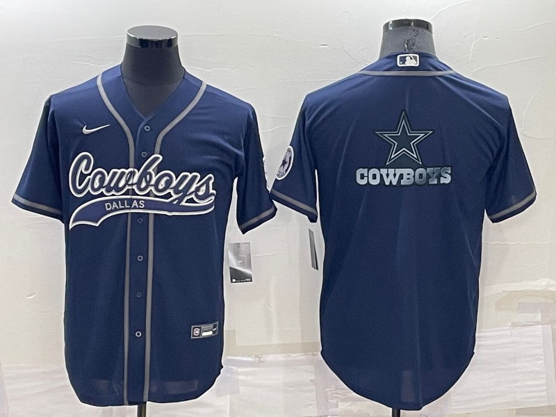 Men’s Dallas Cowboys Navy Blue Team Big Logo With Patch Cool Base Stitched Baseball Jersey