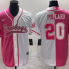 Men’s Dallas Cowboys #20 Tony Pollard Pink White Split Cool Base Stitched Baseball Jersey