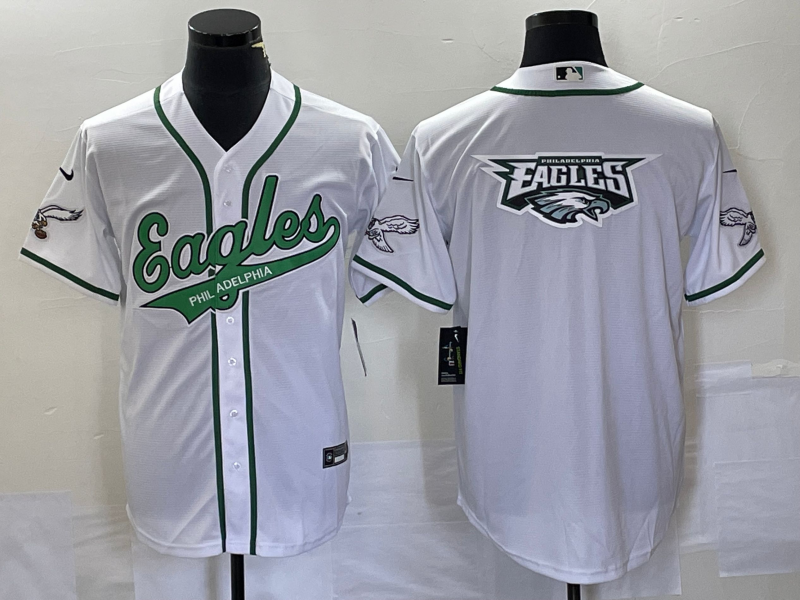 Men’s Philadelphia Eagles White Team Big Logo Cool Base Stitched Baseball Jersey