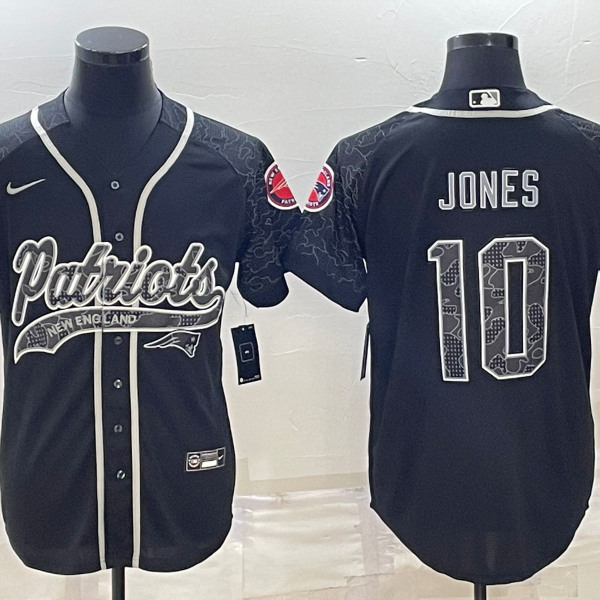 Men’s New England Patriots #10 Mac Jones Black Reflective With Patch Cool Base Stitched Baseball Jersey