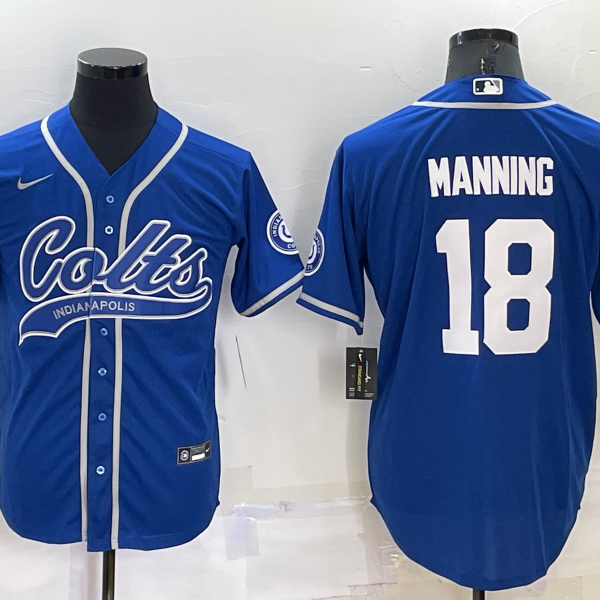 Men’s Indianapolis Colts #18 Peyton Manning Blue Stitched MLB Cool Base Nike Baseball Jersey