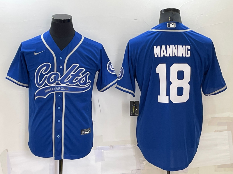 Men’s Indianapolis Colts #18 Peyton Manning Blue Stitched MLB Cool Base Nike Baseball Jersey