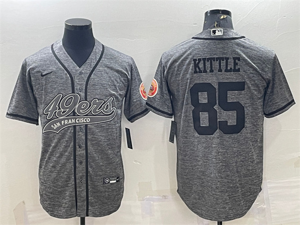 Men’s San Francisco 49ers #85 George Kittle Gray With Patch Cool Base Stitched Baseball Jersey