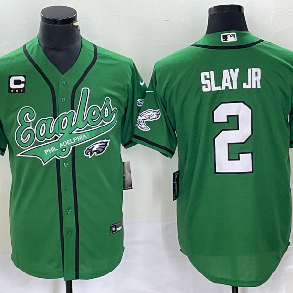 Men’s Philadelphia Eagles #2 Darius Slay JR Green C Patch Cool Base Stitched Baseball Jersey