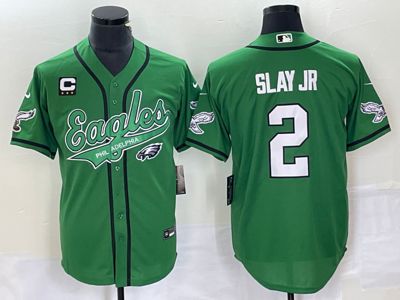 Men’s Philadelphia Eagles #2 Darius Slay JR Green C Patch Cool Base Stitched Baseball Jersey